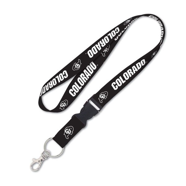 Black lanyard with alternating "Colorado" and CU Buffalo logo in white.